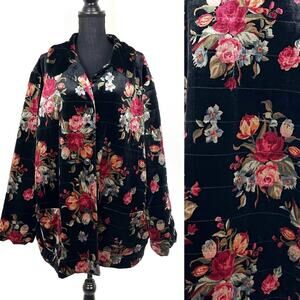 Linea by Louis Dell’Olio Women’s Floral Velvet Coat Jacket 2000s Glam 3X